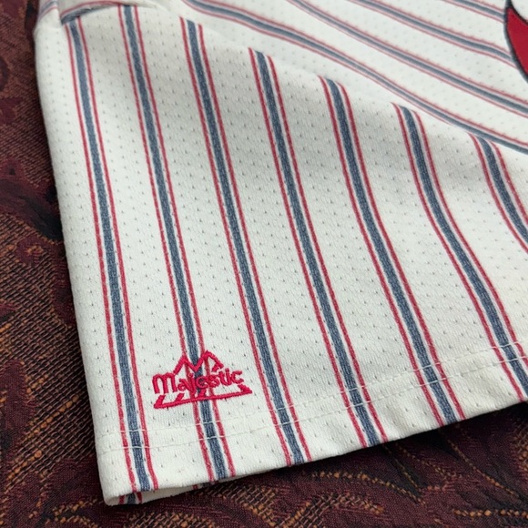 80s Striped Cleveland Indians Majestic MLB Baseball Jersey - Picture 6 of 9